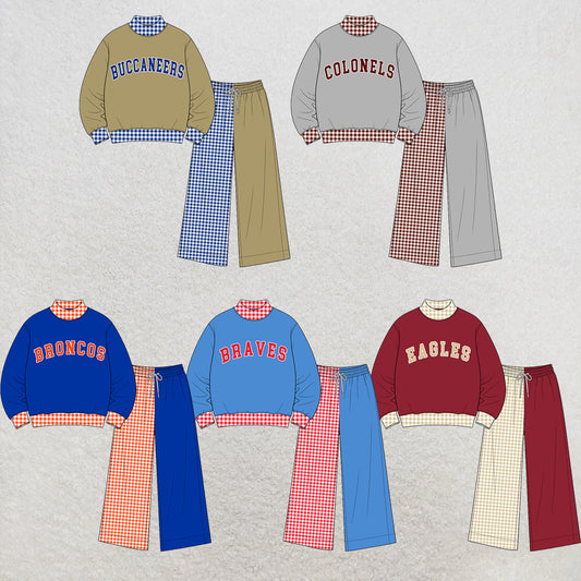 custom moq 5 mix size  XY072502 Baby Kids Letter Printed Long Sleeve Tops Patchwork Pants Daily Team Outfit
