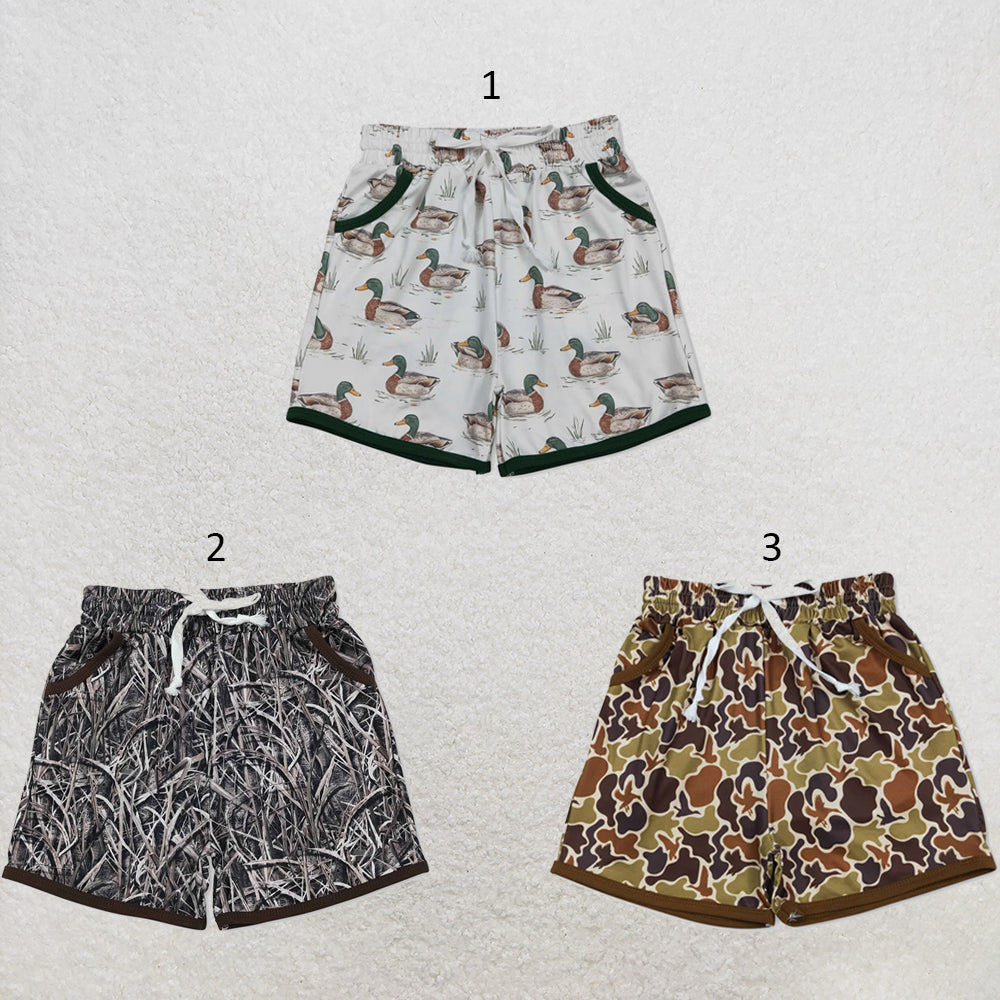 RTS NO MOQ Sibling Baby Boys Brown Duck Print Elastic Waist Camo Hunting Pocket Casual Shorts Bottom