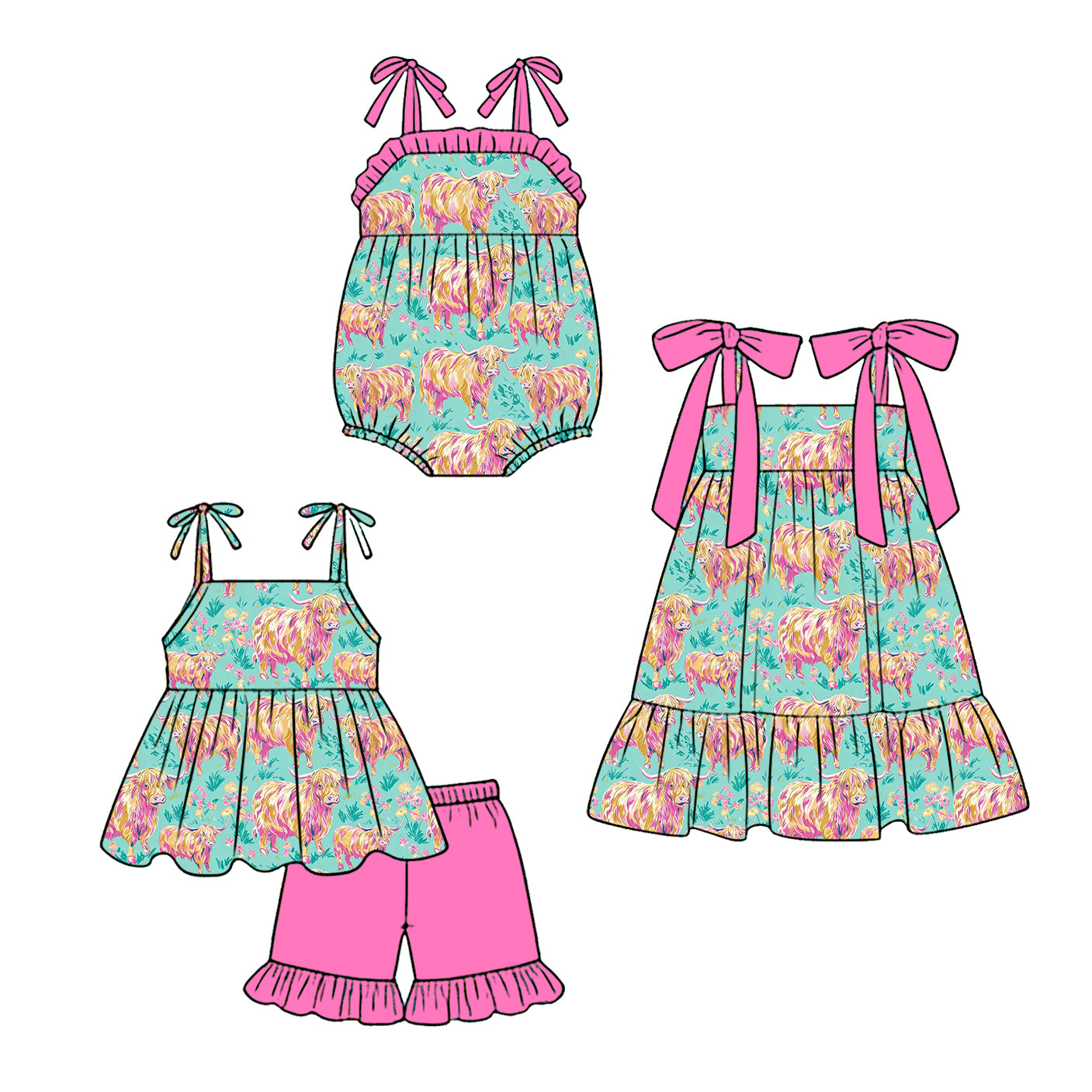 3.28 Custom moq 5 mix size Sibling Baby Girl's Strap Top And Pink Short Set Cute Romper Dress for Summer