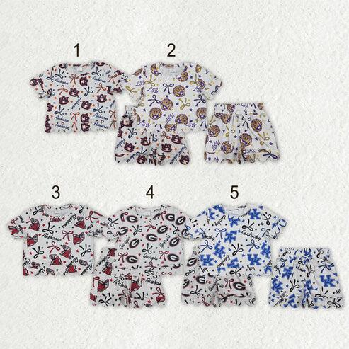 RTS NO MOQ Sibling Baby Girls Bow Team Top with Pockets Short Scallop Outfit Set Cute Clothing