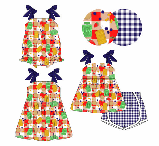 4.4 custom each style moq 5eta 4-6week Sibling Sisters baby girl short sleeve shorts sets and dress and rompers match family design