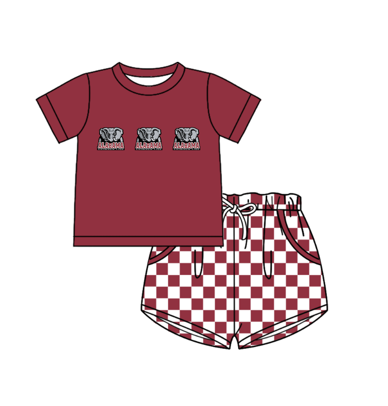 Custom moq 5 mix size milk silk summer teams Boy's Red Short-Sleeved Shirt And Plaid Shorts Set Girl's Two Short-Sleeved Outfits with Matching Swimsuits Adult Shorts