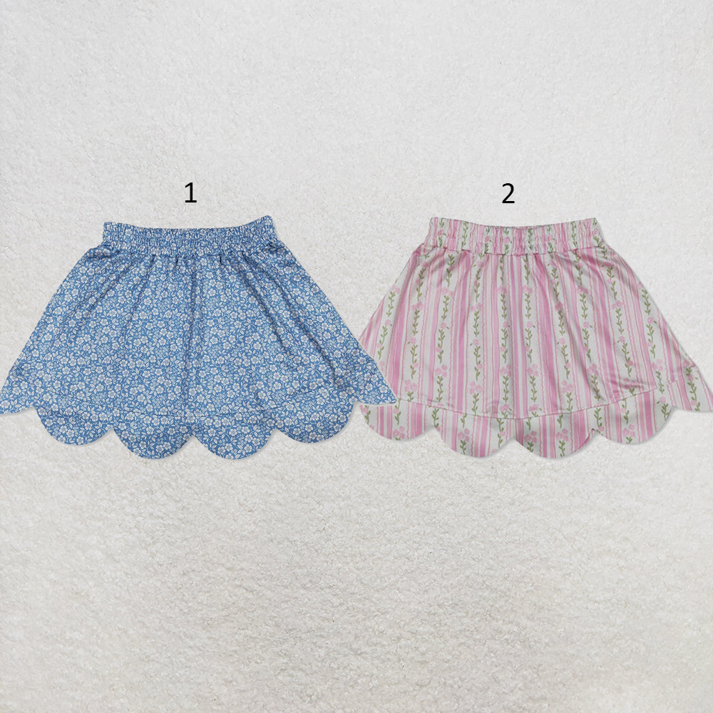 RTS NO MOQ Sibling milk silk Baby Girls Flower Print Scallop Hem Skort Daily Wear