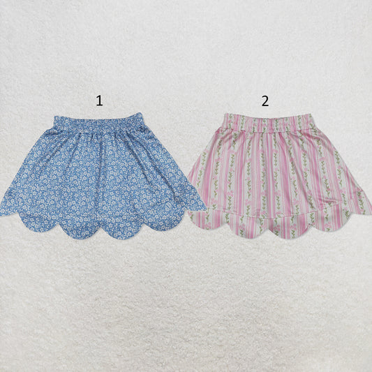 RTS NO MOQ Sibling milk silk Baby Girls Flower Print Scallop Hem Skort Daily Wear