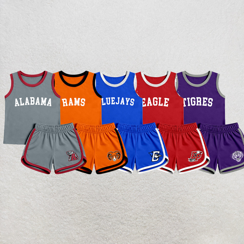 custom moq 5 mix size XY071602 Baby Kids Letter Printed Sleeveless Tank Top Elastic Waist Shorts Team Outfit