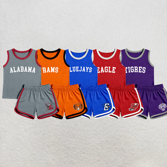 custom moq 5 mix size XY071602 Baby Kids Letter Printed Sleeveless Tank Top Elastic Waist Shorts Team Outfit