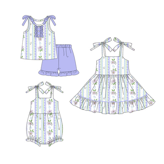 25.11.1 custom each style moq 5 eta 6-8week Sibling Sister floral baby short sleeve shorts sets and romper and dress match design