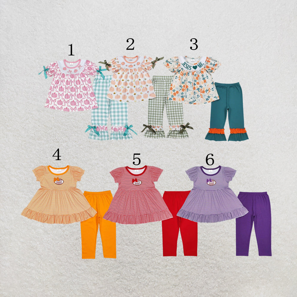 RTS NO MOQ Sibling milk silk  Baby Girls Stripes Football Sibling Tunic Legging Clothes Sets