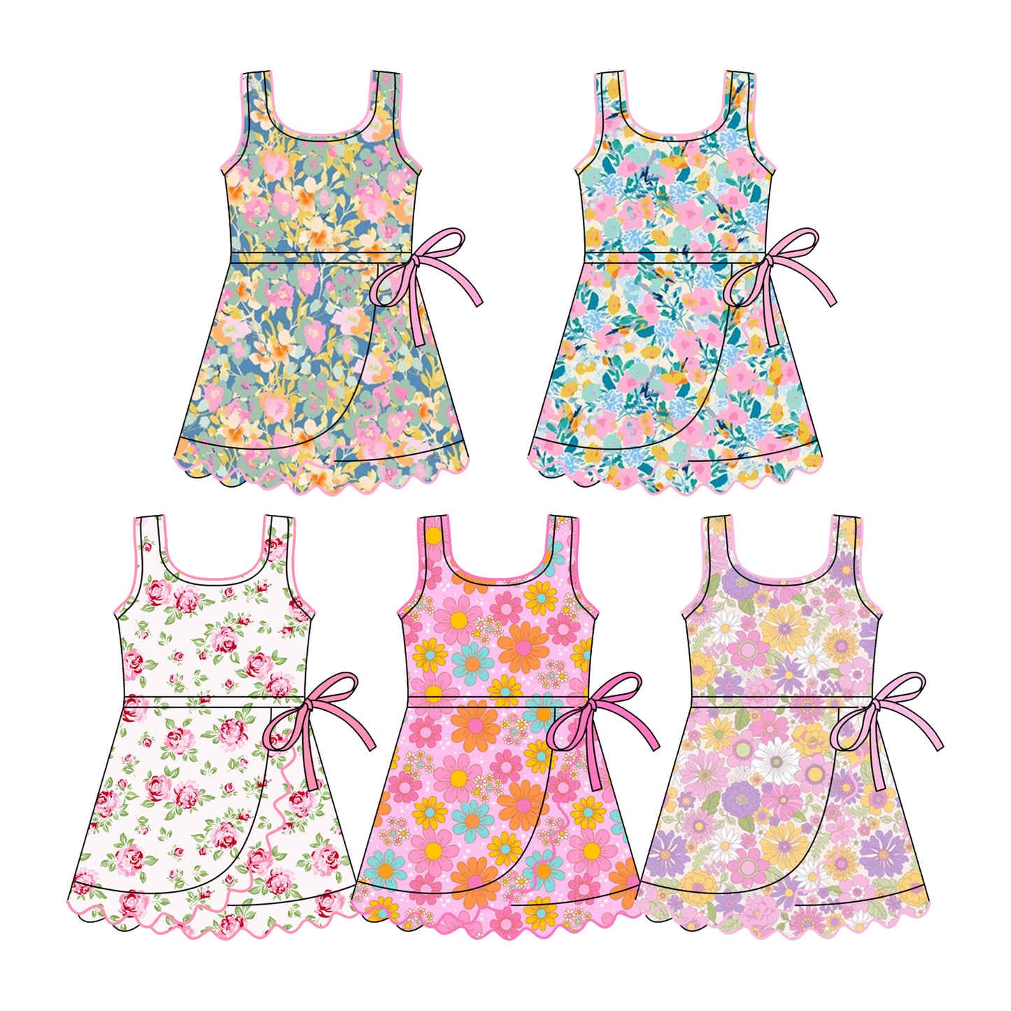 25.11.6 custom each style moq 5 eta 6-8week Sibling Sister floral baby girl sleeveless dress 5 match design