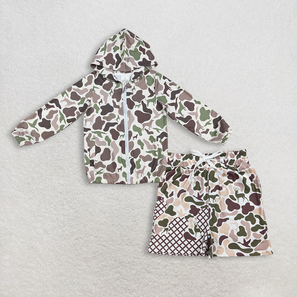 RTS NO MOQ Sibling baby boy clothes camouflage hooded long-Sleeve shorts sets and Tops and shorts