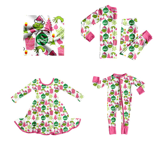 25.8.19 custom each style moq 5eta 4-6week Sibling Sisters Christmas tree baby girl long sleeve pants sets and dress and rompers match family design