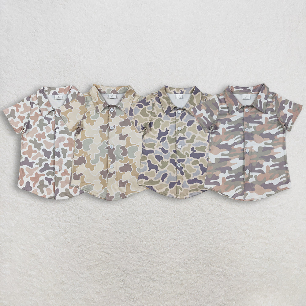 RTS NO MOQ Sibling baby boy clothes camouflage button short-Sleeve Tops