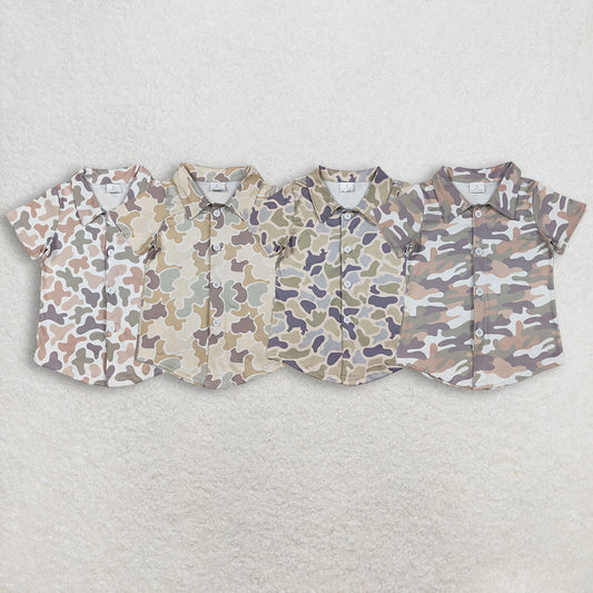 RTS NO MOQ Sibling baby boy clothes camouflage button short-Sleeve Tops