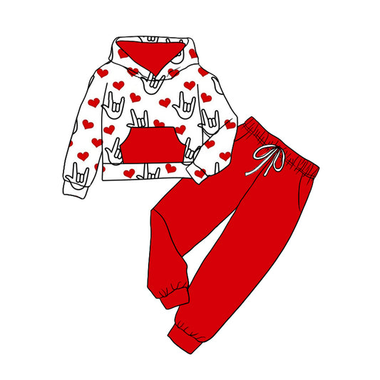 9.19 custom each style moq 5eta 4-6week baby girls clothes love red hooded long sleeve pants sets