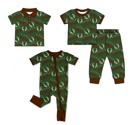 25.11.5 custom each style moq 5 eta 6-8week Sibling Sisters HUNTER baby boy short sleeve pants sets and rompers and top match family design