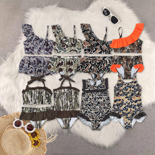 RTS NO MOQ baby girl clothes Camouflage sleeveless Skirt Set & Swimsuits