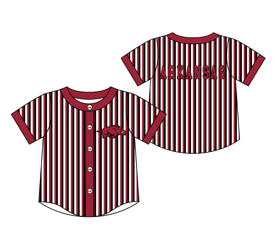 Custom moq 5 mix size milk silk summer teams Red Striped Short-Sleeved Button-Down Shirt for Baby Boy Outfit