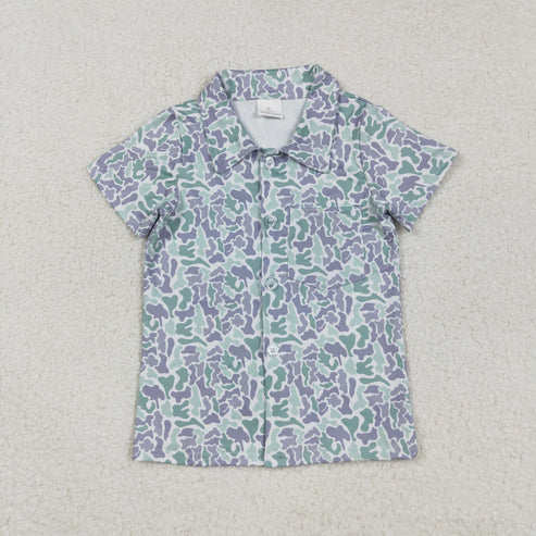 RTS NO MOQ Sibling Baby Boys Southern Hunting Camo Polo Shirts Short Sleeve Button up Top for Kids