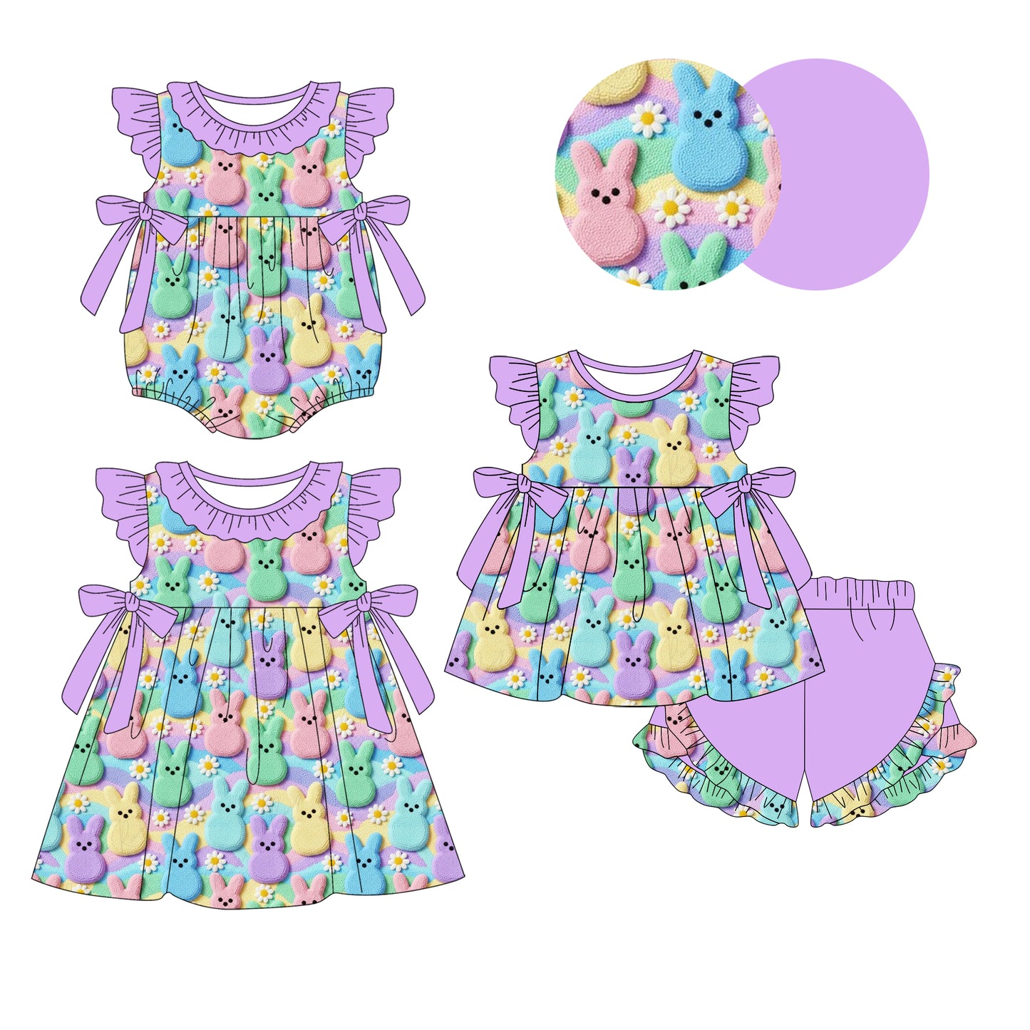 26.1.19 custom each style moq 5 eta 6-8week Sibling Sister bunny baby short sleeve shorts sets and romper and dress match design