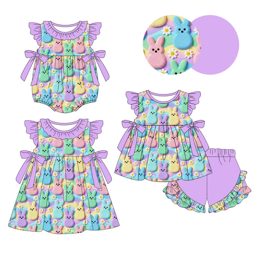 26.1.19 custom each style moq 5 eta 6-8week Sibling Sister bunny baby short sleeve shorts sets and romper and dress match design