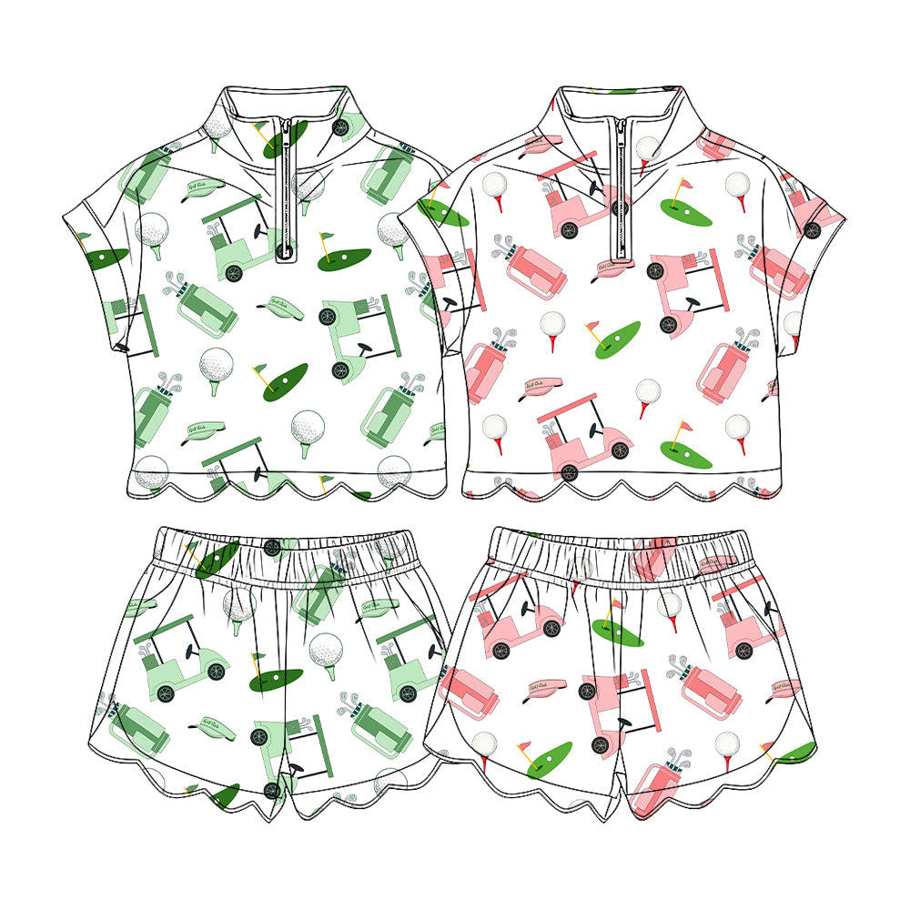 3.11 Custom moq 5 mix size Sibling Kids' Scallop Short-Sleeved Zipper Top And Shorts Set Summer Outfits