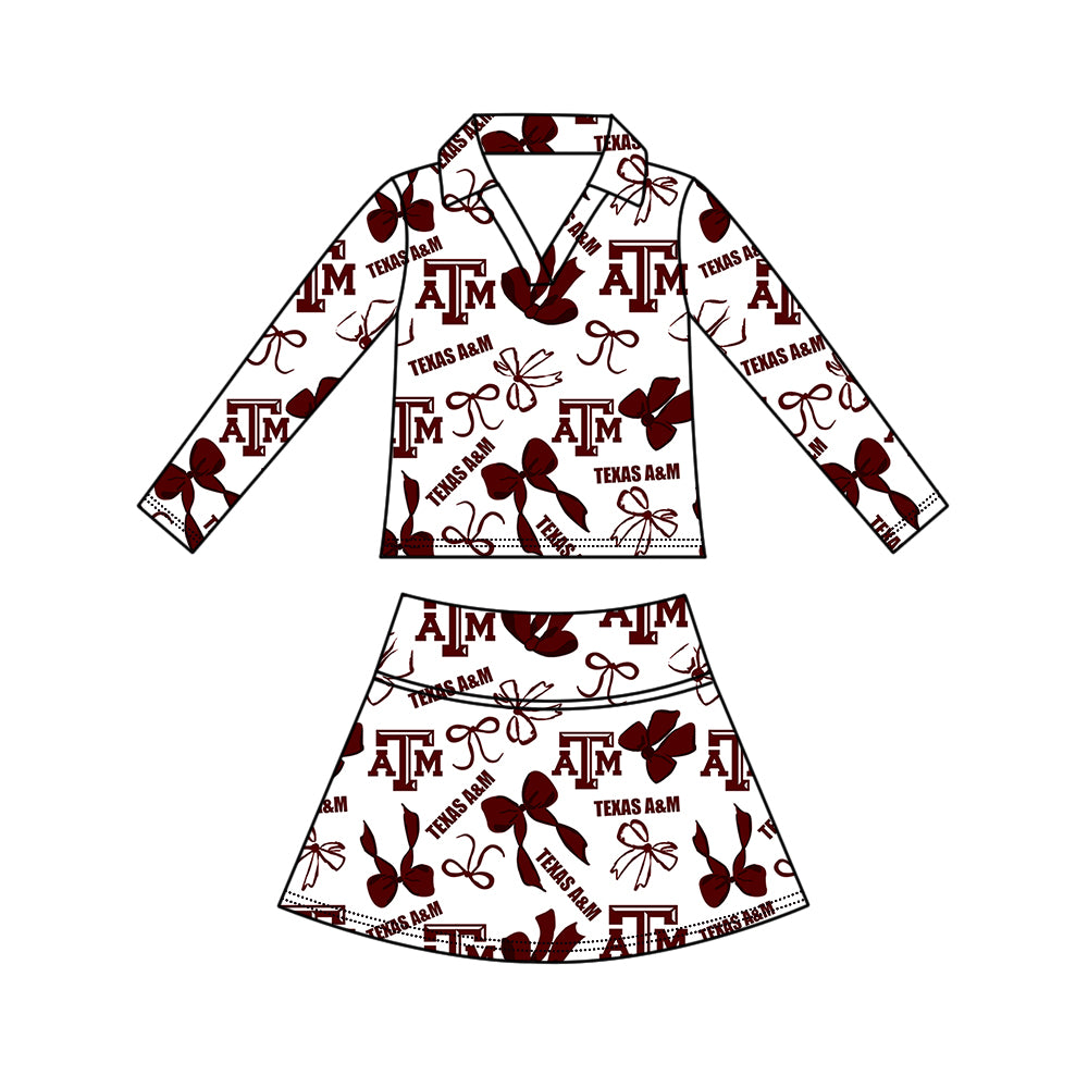 Custom moq 5 mix size summer teams Girls Dark Red Polka Dot Top Shorts Set Bows Top Skirt Short Set Zipper Pullover Pants Set
