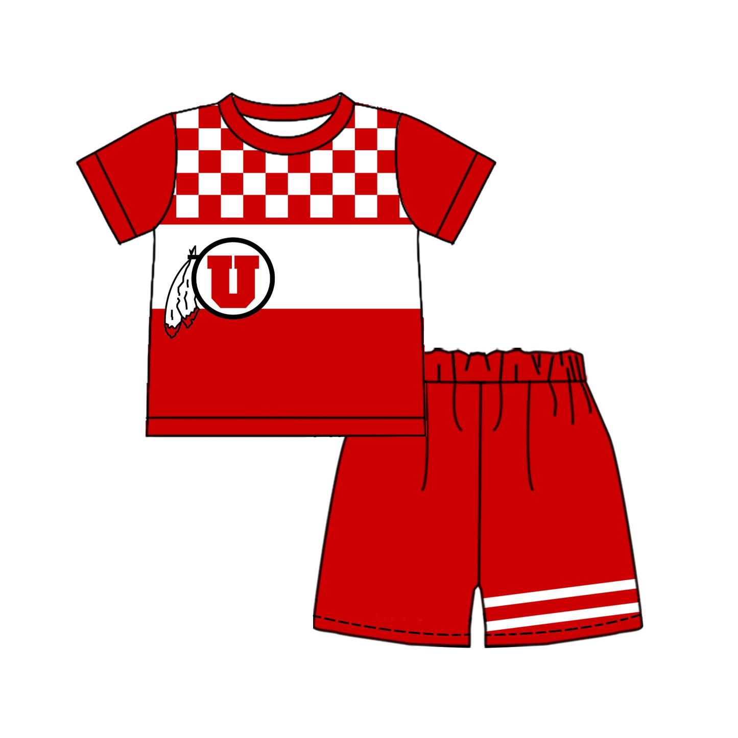 Custom moq 5 mix size milk silk summer teams Baby Boys Casual Red Plaid Short Sleeve Top Shorts Set