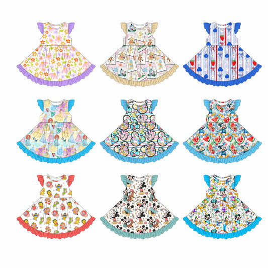 4.11 custom each style moq 5eta 4-6week Sibling Sister baby girls clothes Short sleeve dress 1 and dress 8 match family design