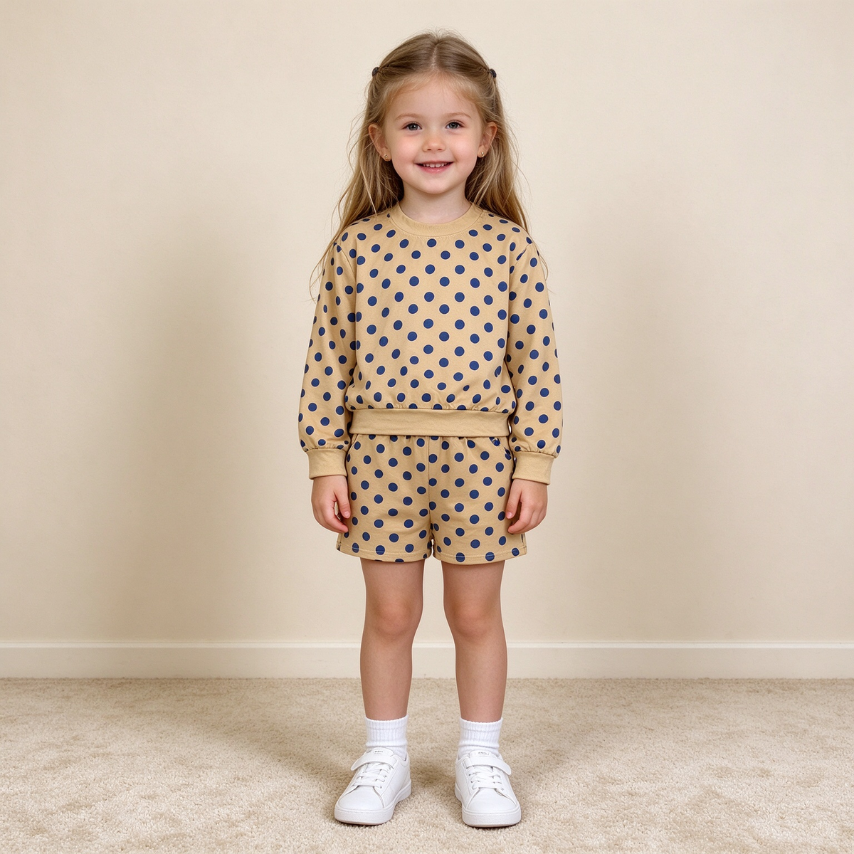 NEW RTS NO MOQ milk silk GLS0205 Baby Girls Long Sleeve Polka Dots Top Pockets Short Casual Outfit