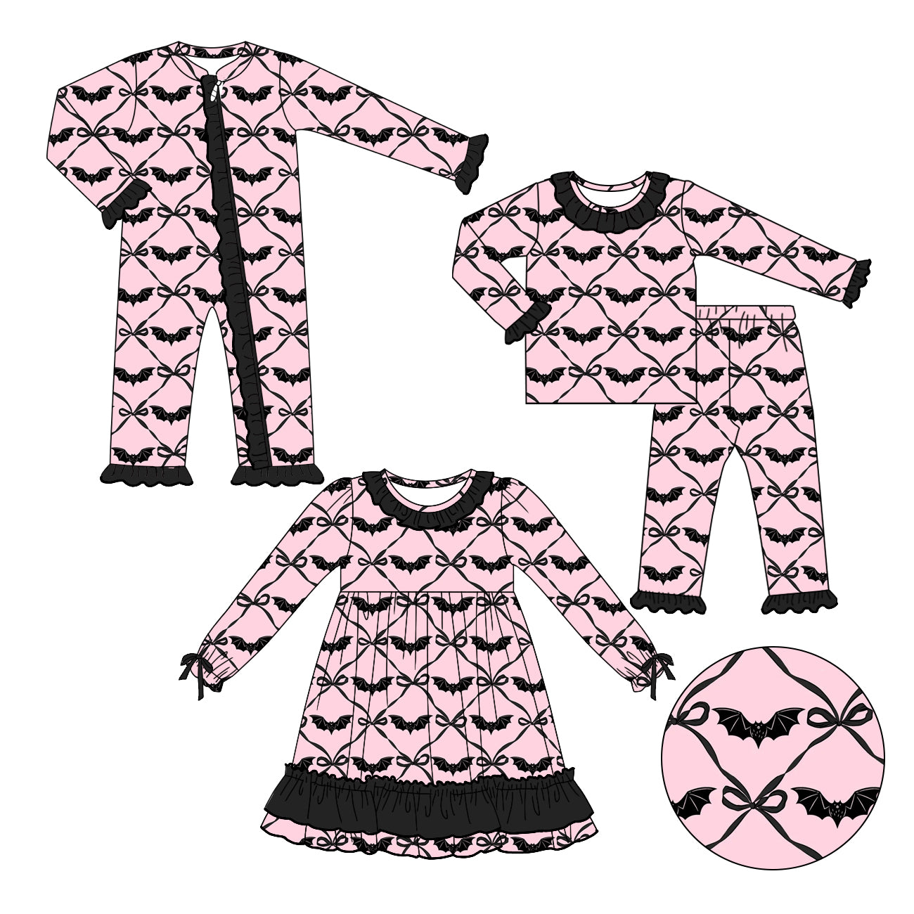25.5.8 custom each style moq 5eta 4-6week Sibling Sisters bat bow baby girl long sleeve pants sets and dress and rompers match family design