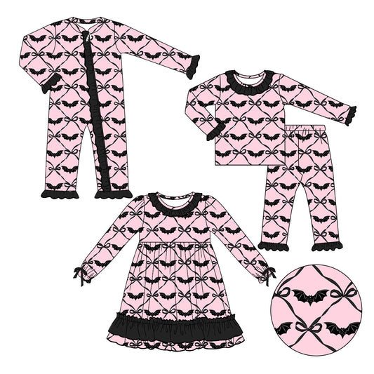 25.5.8 custom each style moq 5eta 4-6week Sibling Sisters bat bow baby girl long sleeve pants sets and dress and rompers match family design