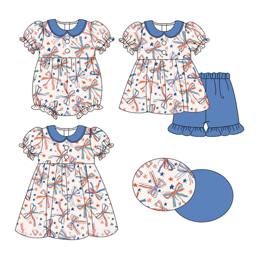 25.10.28 custom each style moq 5 eta 6-8week Sibling Sister bow baby short sleeve shorts sets and romper and dress match design