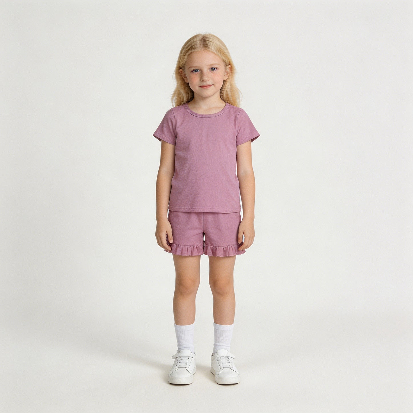 RTS NO MOQ cotton GSSO3348 Baby Girls Cute Pink Pocket Short Sleeve Shirt Ruffle Shorts Outfit