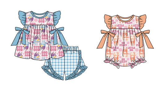 11.9 custom each style moq 5eta 4-6week Sibling Sister LITTLE SIS baby girl short sleeve shorts sets and rompers match design