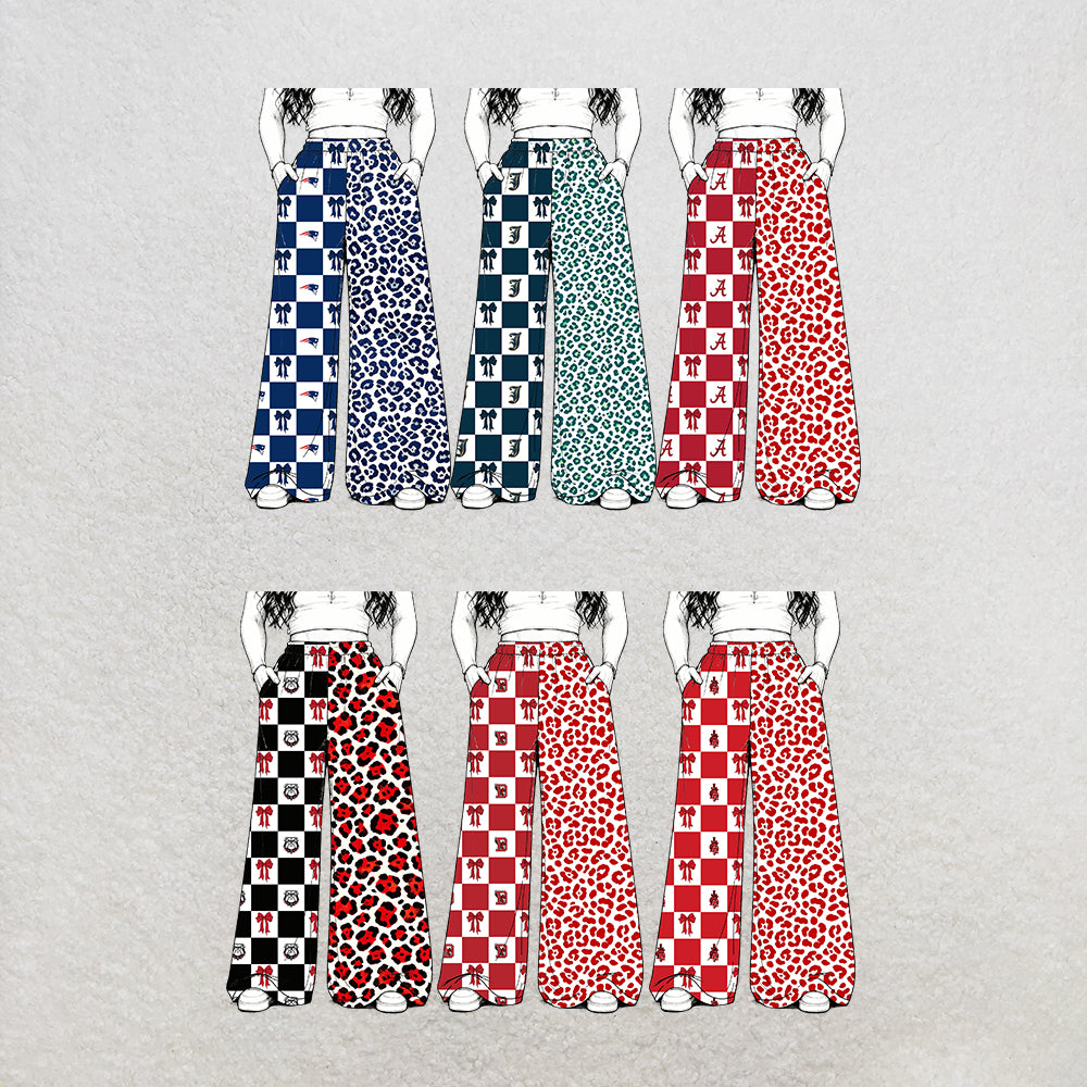 custom moq 5 mix size MSD072502 Baby Kids Team Letter Print Leopard Checked Patchwork Pants Casual Bottom
