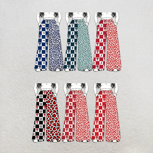 custom moq 5 mix size MSD072502 Baby Kids Team Letter Print Leopard Checked Patchwork Pants Casual Bottom