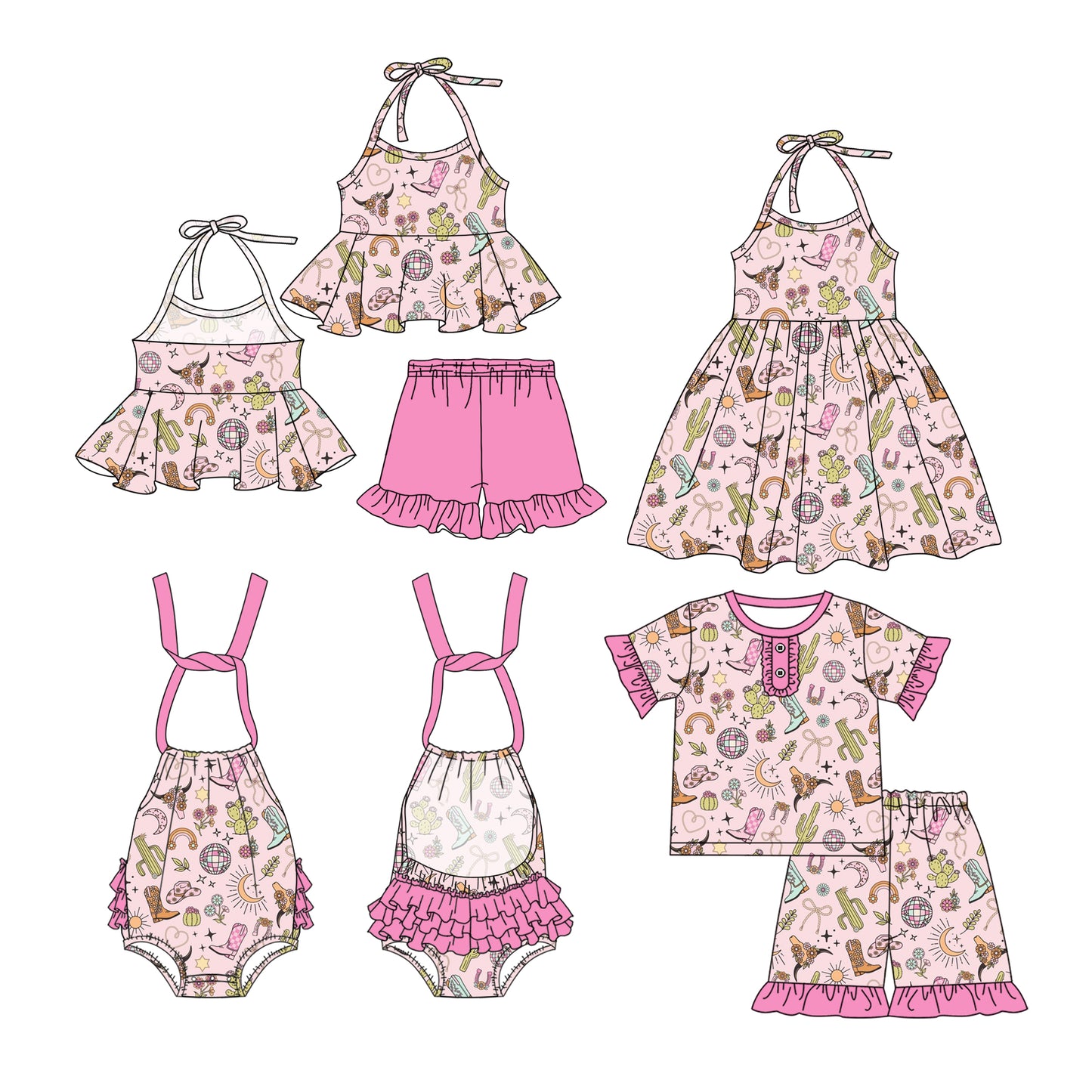2.27 custom each style moq 5eta 4-6week Sibling Sister boots baby girl short sleeve shorts sets and sets 2 and boy romper and dress match design