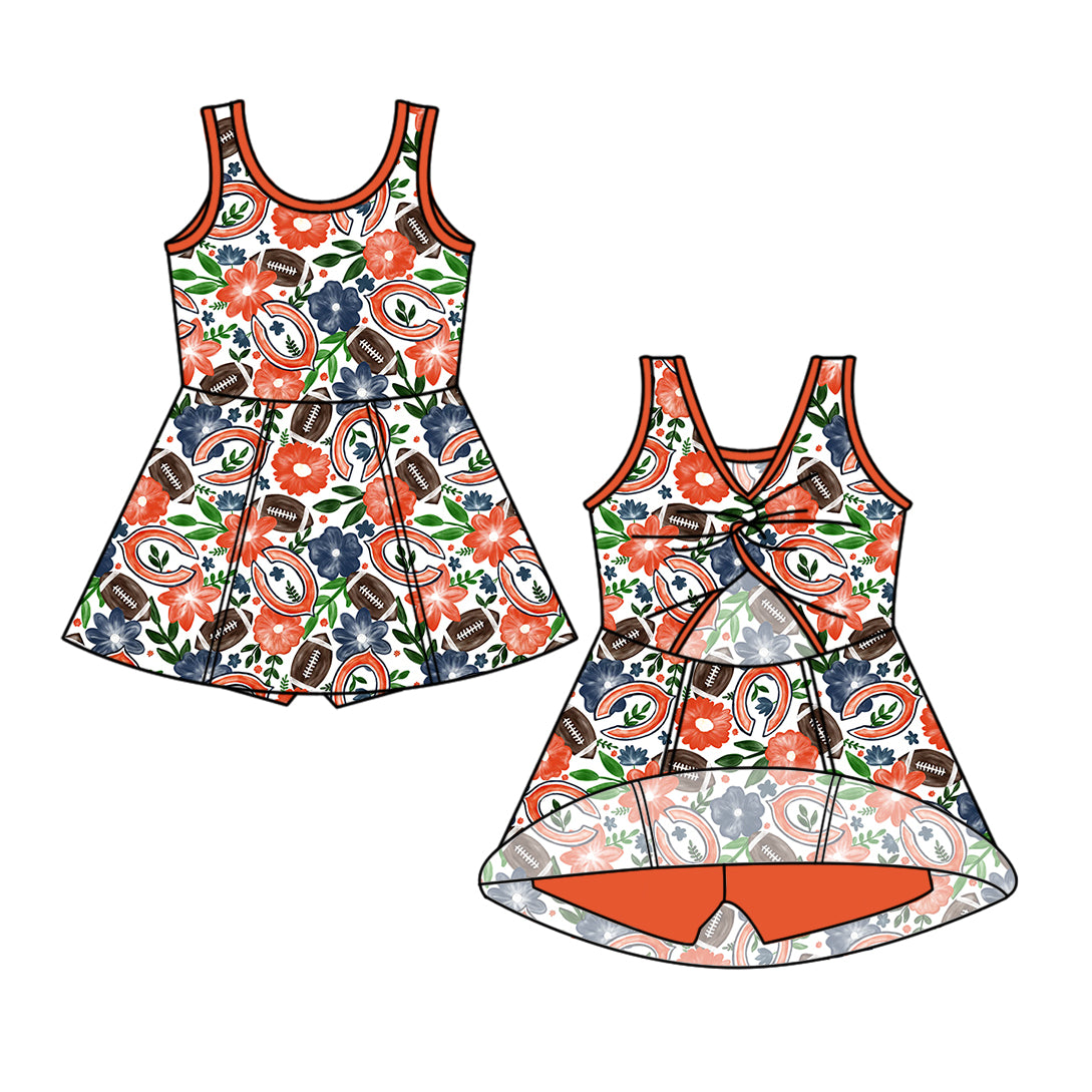 Custom moq 5 mix size milk silk summer teams Baby Girl Sleeveless Top And Orange Shorts Set Sleeveless Skirt Set Yoga Dress Romper