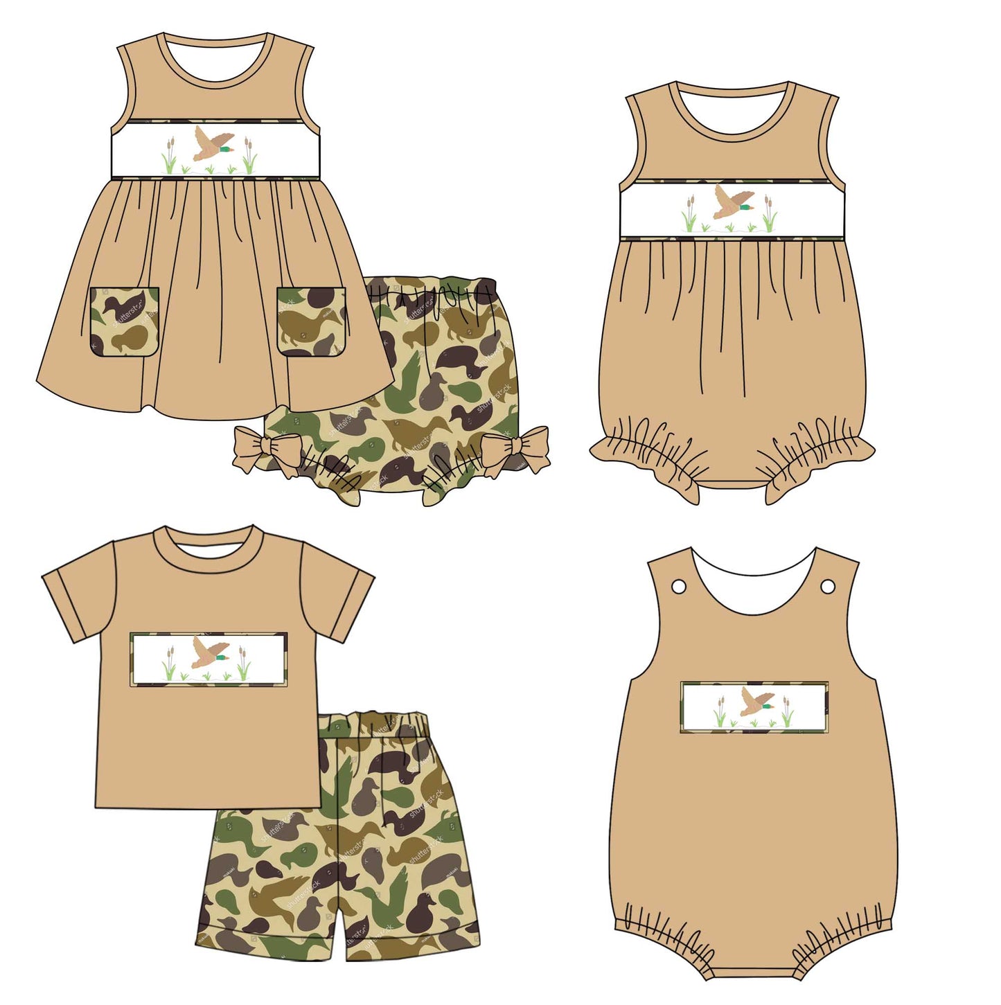 11.1 custom each style moq 5eta 4-6week Sibling Sister duck baby girl short sleeve shorts sets and briefs sets 2 and girls romper and boy romper match design