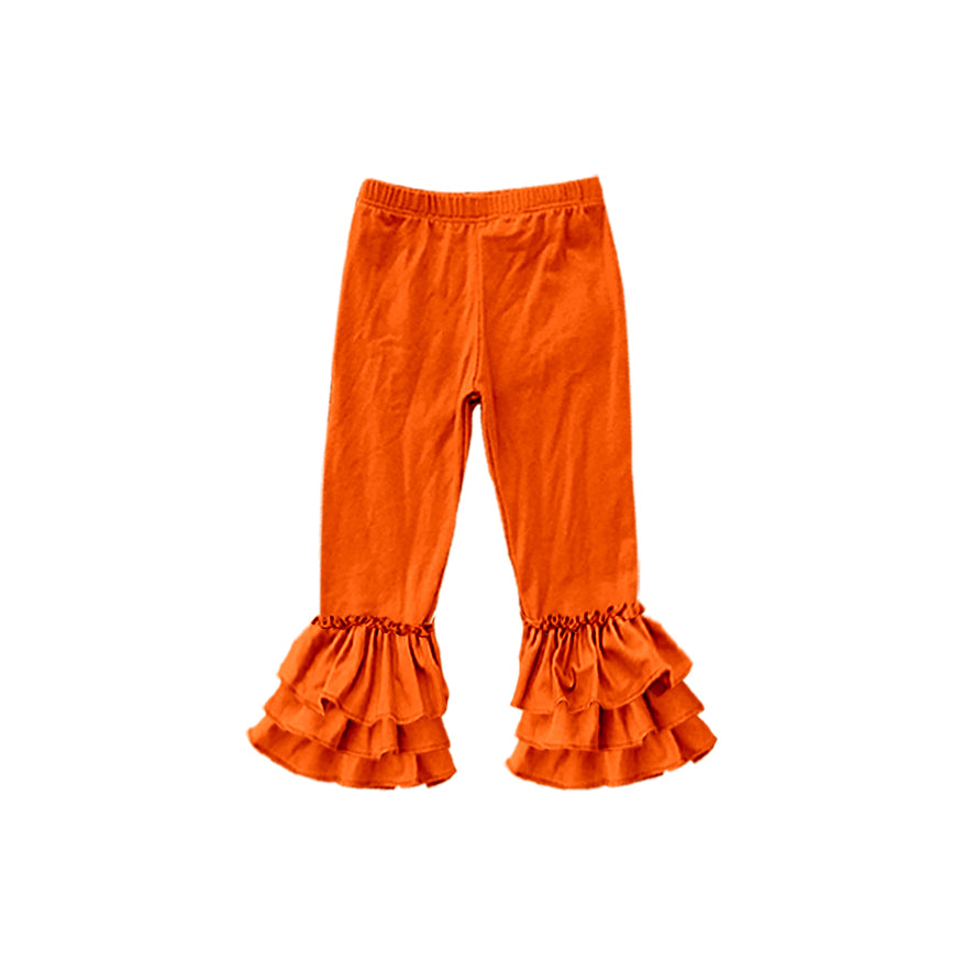 custom moq 5 girls icing cotton pants Bright Orange three-tiered ruffled trousers