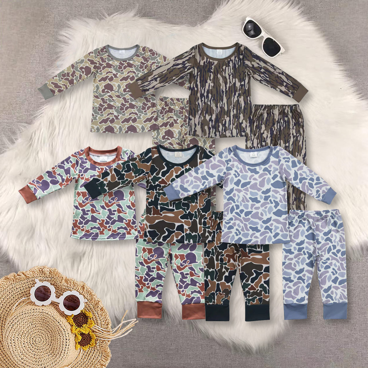 RTS NO MOQ Sibling baby boy clothes Modal camouflage long sleeve pants Sets