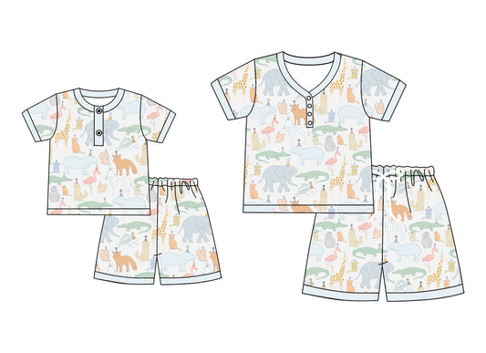 4.24 custom each style moq 5eta 4-6week Sibling Sister animal short sleeve shorts sets and adult sets match design