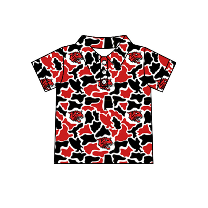 Custom moq 5 mix size summer teams Baby Boys Summer Camo Print Button Short Sleeve Polo Top