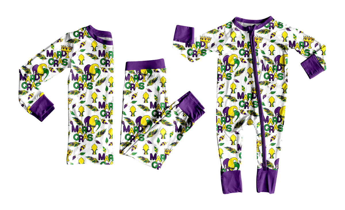 (Preorder new) No moq Baby Boys Print Long Sleeve Pajama Set Zipper Convertible Romper Festival Purple Sleepwear Set