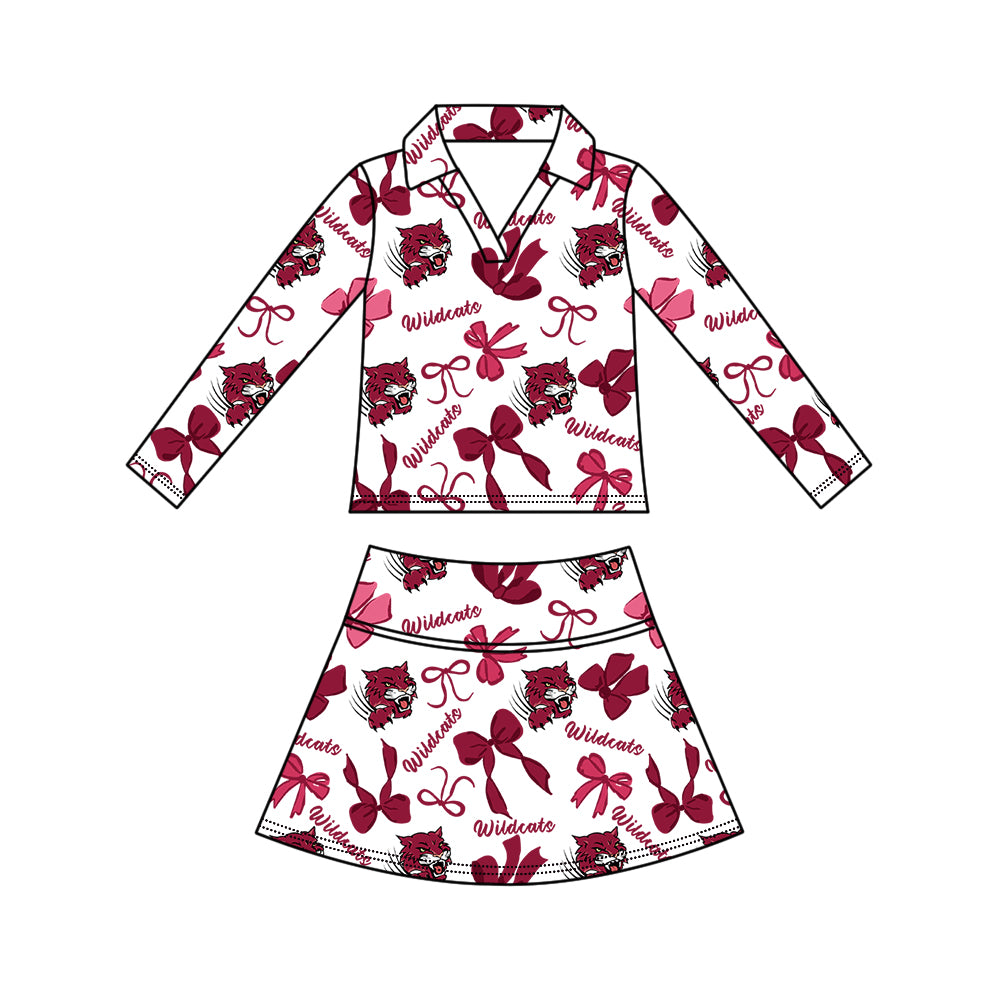 Custom moq 5 mix size milk silk summer teams Girls Dark Red Polka Dot Top Shorts Set Top Skirt Short Set Zipper Pullover Jogger Pants Set