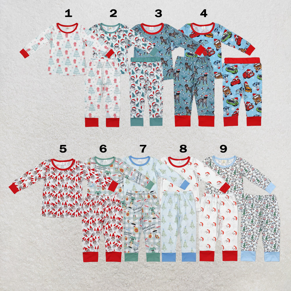 RTS NO MOQ Sibling milk silk Baby Boys Cute Christmas Tree And Star Long Sleeve Two Piece Bamboo Sleepwear Outfit