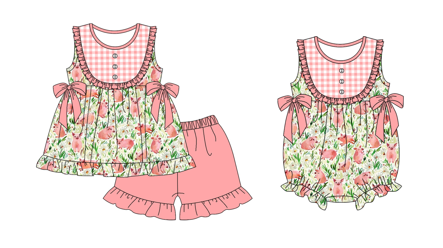 11.19 custom each style moq 5eta 4-6week Sibling Sister floral baby girl short sleeve shorts sets and rompers match design