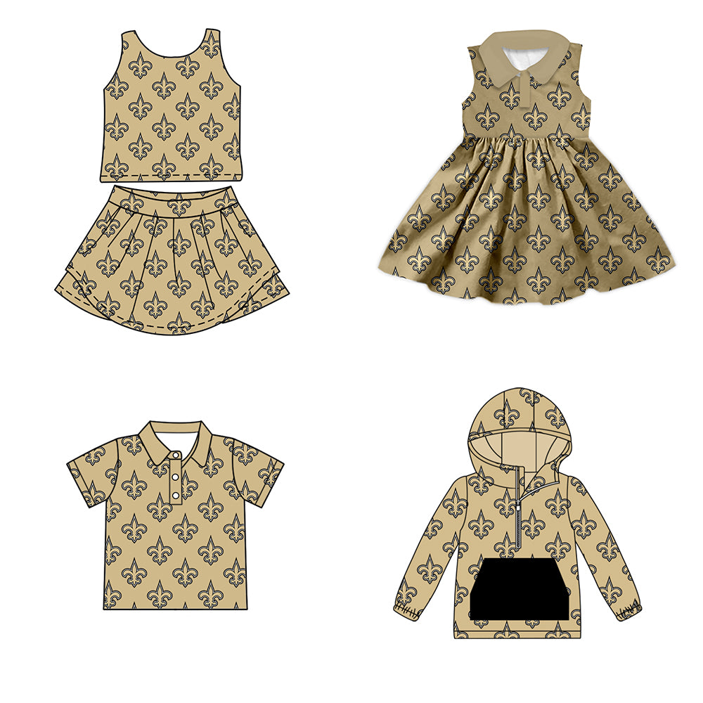 Custom moq 5 mix size milk silk summer teams baby girls clothes team khaki sleeveless skirts sets and dress and short sleeve top and long top-25.7.12