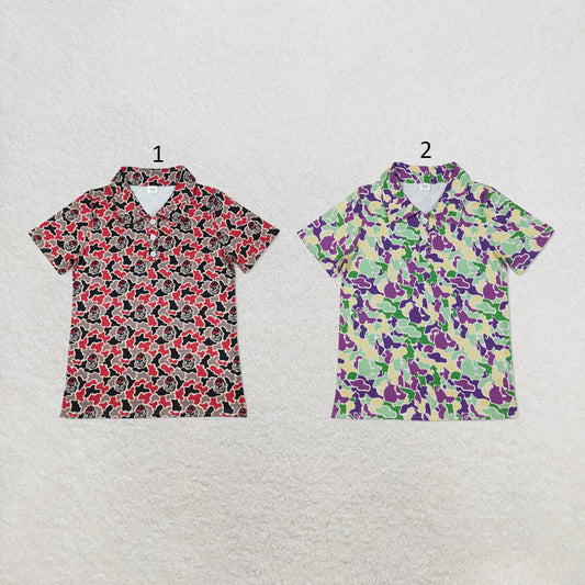 RTS NO MOQ Sibling milk silk Adult Men Camo Print Short Sleeve Button Polo Shirt Casual Top