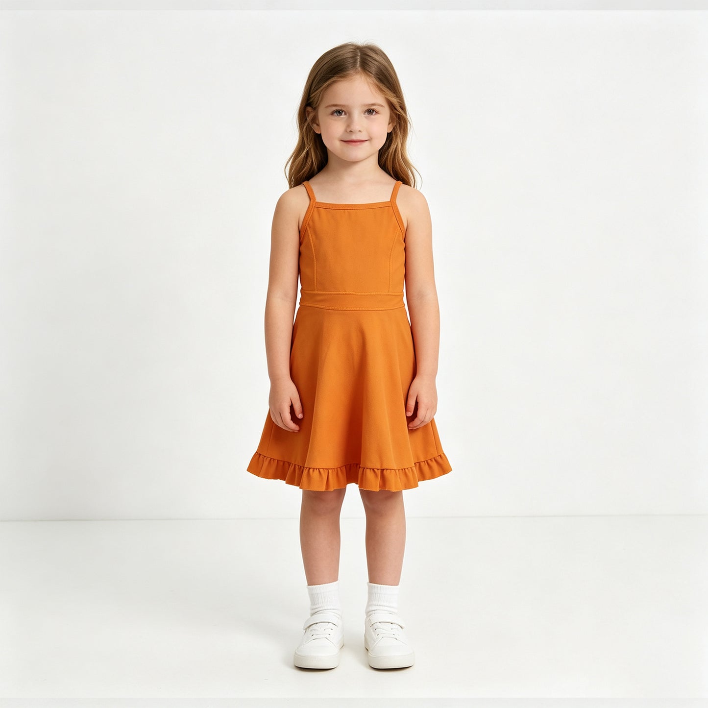 NEW RTS NO MOQ yoga fabric cotton S0780 Baby Girls Orange Athletic Sleeveless Knee Length Active Yoga Dress